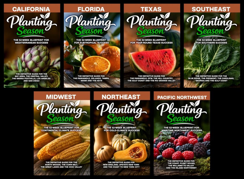 Planting Season vegetable gardening books for California, Florida, Texas, the Southeast, the Midwest, the Northeast and the Pacific Northwest
